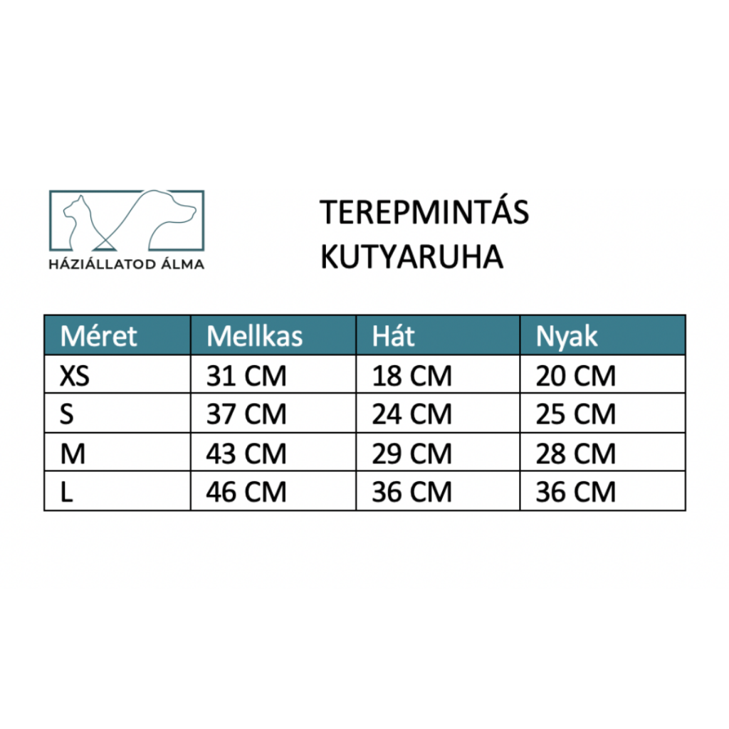 Katonai terepmintás kutyaruha mérettáblázat