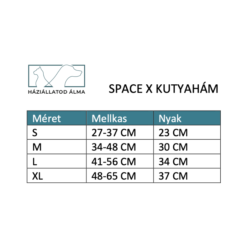 Space X kutyahám mérettáblázat