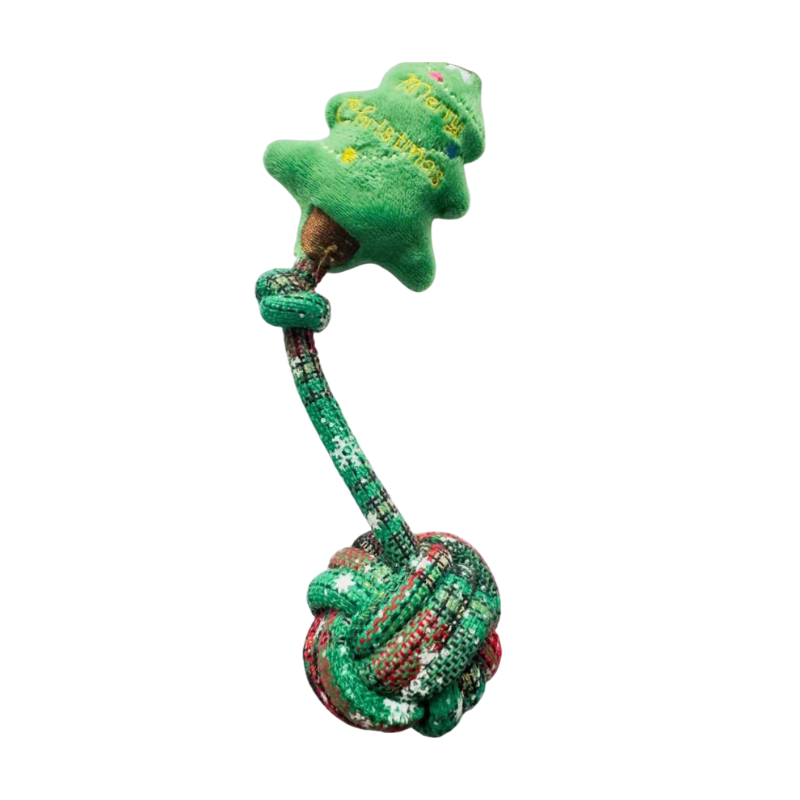 Karácsonyi kötéljáték karácsonyfa plüssel