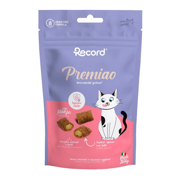 RECORD TÖLTÖTT FUNKCIONÁLIS JUTALOMFALAT MACSKÁKNAK EMÉSZTÉSTÁMOGATÁS MARHÁS 50 G
